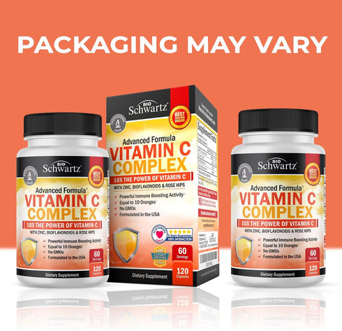 Vitamin C Complex Supplement - Vitamin C 1000mg Capsules with Rose HIPS Zinc and Citrus Bioflavonoids (60 Day Supply) - Supports Immune Health, Ce...