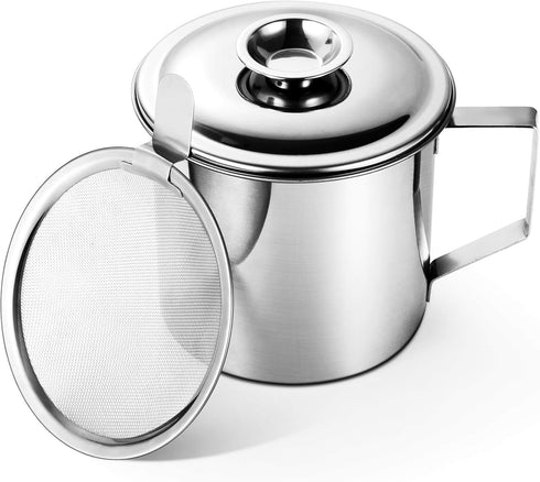 Bacon Grease Container with Stainless Steel Grease Strainer Perfect As Pan Grease Holder, Cooking Oil Keeper and Storage(1.25 Quart | 5 Cups)...