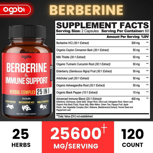 Premium Berberine Supplement with Ceylon, Ashwagandha, Turmeric, Milk Thistle, Elderberry & Black Pepper - Supports Immune System, Cardiovascular ...