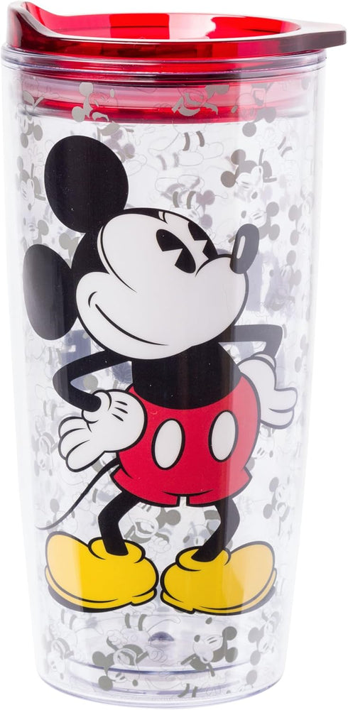 Silver Buffalo Disney Vintage Mickey Mouse Since 1928 Double Wall Travel Tumbler with Slide Close Lid, 20 Ounces...
