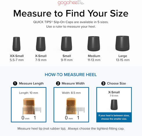 GoGoHeel Quick Tips - The Original High Heel Protectors & Heel Tip Replacement Caps, Repair Worn Stiletto Heel Tips (4 Pair Pack XS, S, M, L - Bla...