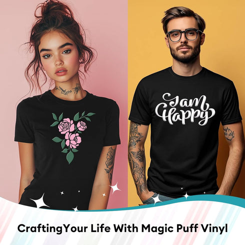 TransWonder Puff-Vinyl-Heat-Transfer - 8Pcs 3D Puff Heat Transfer Vinyl for T-Shirts, 12x10" Puff HTV Vinyl Bundle for Cricut Silhouette Cameo Hea...