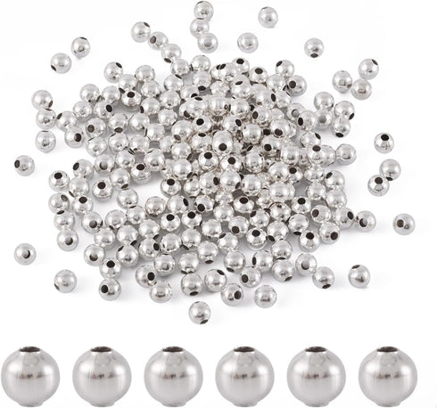 Craftdady Silver Iron Round Ball Spacer Beads 200Pcs 5mm Metal Smooth Rondelle Charm Loose Beads for DIY Jewelry Craft Making with 2mm Hole...