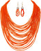 COLORFUL BLING African Multicolor Layered Chunky Bib Necklace for Women Tassel Wax Line Choker with Earrings Statement Jewelry Set...