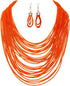 COLORFUL BLING African Multicolor Layered Chunky Bib Necklace for Women Tassel Wax Line Choker with Earrings Statement Jewelry Set...