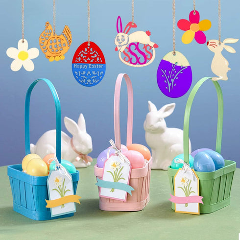 Wooden Eggs 48 Pieces Easter Crafts Wooden Ornaments Unfinished Crafts Hanging Embellishments for Party Supplies DIY Decor Valentines Day Cards fo...