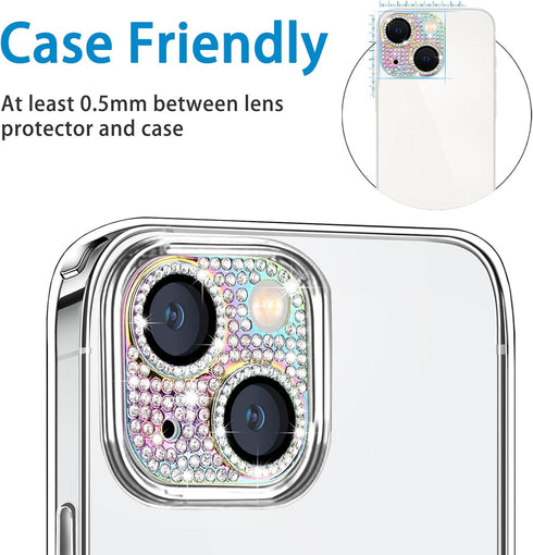 for iPhone 14 and iPhone 14 Plus Camera Lens Protector, Bling 3D Rhinestone Sparkle Diamond 9H Tempered Glass Camera Cover Anti Scratch Shockproof...