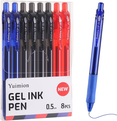 Black Gel Pens, 8 Pcs Retractable Fine Point 0.5mm Rollerball Red Pens for Smooth Writing Black Red Blue Ink for Women Men Journaling School and O...