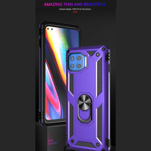 Androgate Compatible with Moto One 5G Case, Motorola One 5G UW Case, with Tempered Glass Screen Protectors, Military-Grade Metal Ring Kickstand 22...