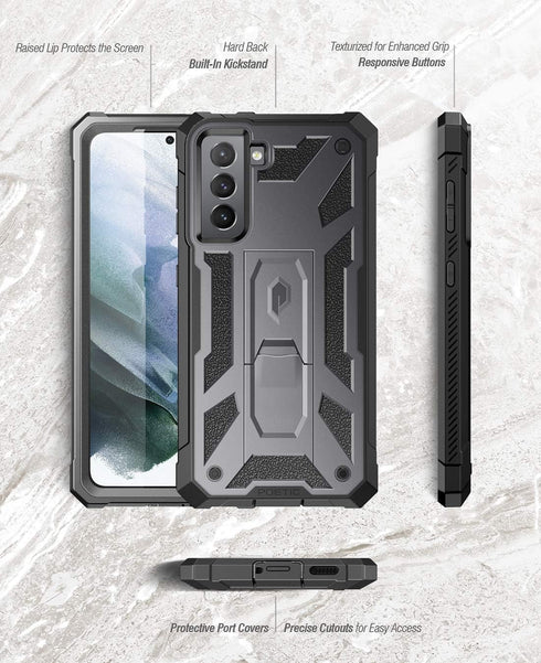 Poetic Spartan Samsung Galaxy S21+ Plus 5G 6.7" Case, Fingerprint ID Compatible, Shockproof Protective Cover, Kickstand, Metallic Gun Metal...