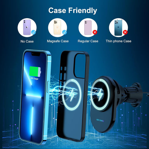 Wireless Car Charger Mount for iPhone Magnetic with Semiconductor Cooling Charger Magnet Mount for Fast Charging Magnetic Phone Car Mount Compatib...