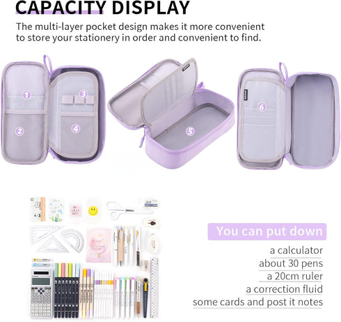 CICIMELON Durable Pen Pencil Case Big Storage Pen Pouch Bag for School Supplies Office College Teen Girls Adults, Purple...