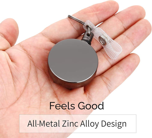 2 Pack Heavy Duty Retractable Badge Holder Reel, Will Well Metal ID Badge Holder with Belt Clip Key Ring for Name Card Keychain [All Metal Casing,...