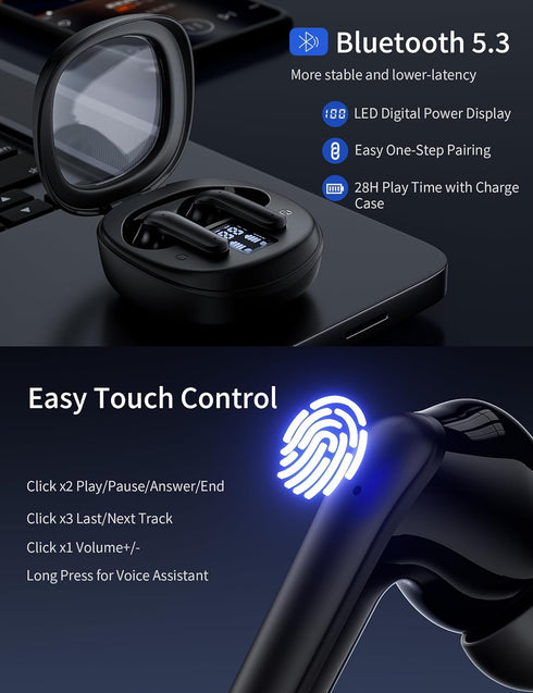 Bluetooth 5.3 Wireless Earbuds for Samsung S24 S23 FE S22 Ultra iPhone 15 Plus Pro Max,Bluetooth Headphones Noise Canceling Earphones with Microph...