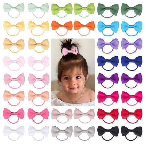 Baby Hair Ties with Bows for Toddler - 2 Inch Elastic Ponytail Holders Small Hair Ties For Baby Girls Infants Hair Accessories 40 Pieces...