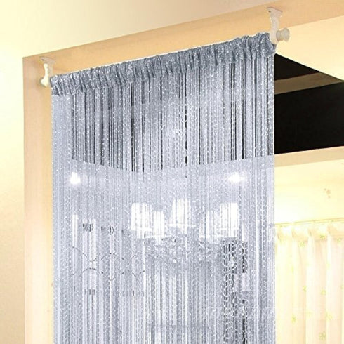 1x2 M Door String Curtain Rare Flat Silver Ribbon Thread Fringe Window Panel Room Divider Cute Strip Tassel for Wedding Coffee House Restaurant Pa...