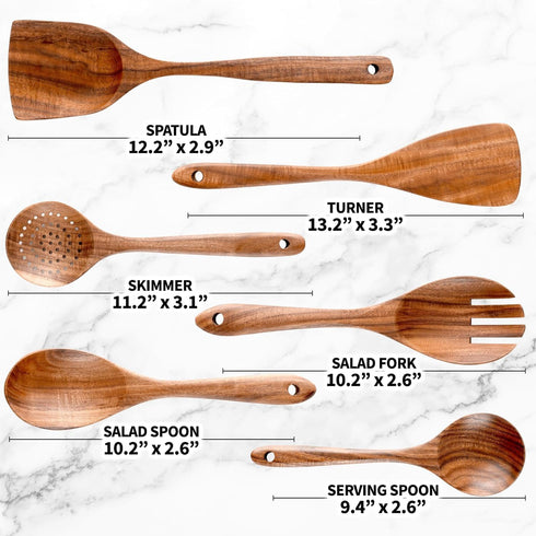 6-Pcs Wooden Spoons for Cooking - Smooth Finish Teak Wooden Utensils for Cooking -Wood Spoons for Cooking - Wooden Spoon Sets -Non-Stick Wooden Co...