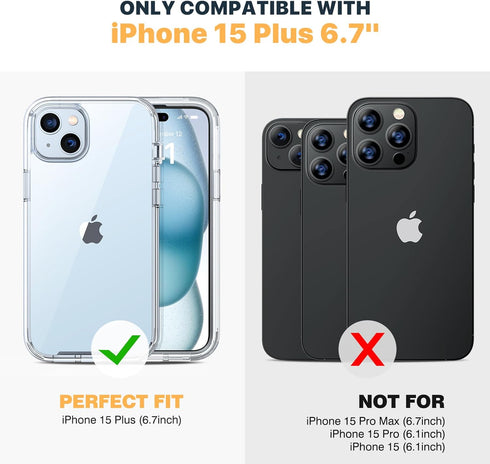 Diaclara Designed for iPhone 15 Plus Case 6.7'', Full Body Rugged Case w/Built-in Touch Sensitive Anti-Scratch Screen Protector+9H Glass Camera Le...