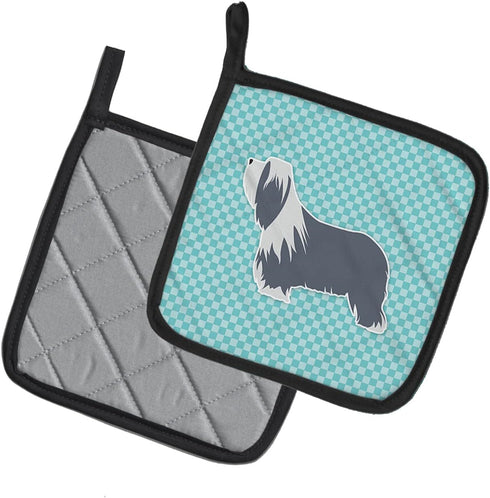Caroline's Treasures BB3717PTHD Bearded Collie Checkerboard Blue Pair of Pot Holders Kitchen Heat Resistant Pot Holders Sets Oven Hot Pads for Coo...