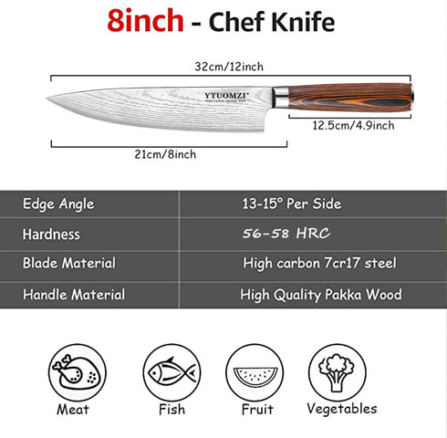 Razor-Sharp Chef Knife, 8-inch High Carbon Stainless Steel Chef's Knife for Home Kitchen & Restaurant, 8" Chef Kitchen Knife with Sheath & Gift Bo...