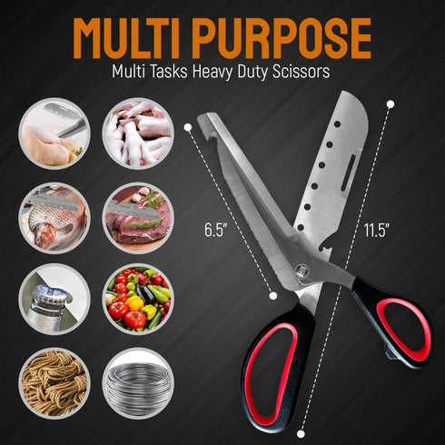 Multi-Purpose Kitchen Scissors with built-in knife sharpener - Camping Essentials for All-Purpose Cutting | Heavy Duty Stainless Steel Blades - Pe...