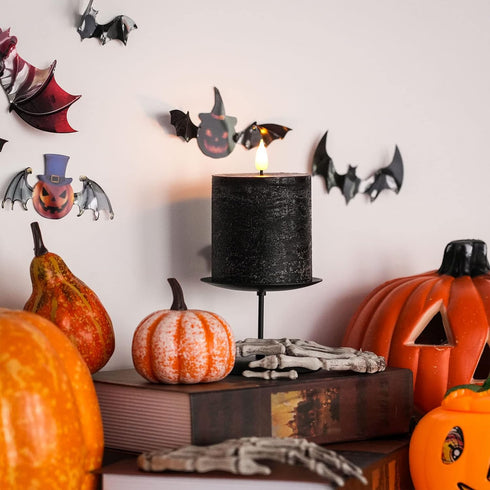 smtyle Halloween Black Fllickering Flameless Candles Home Decor Battery Operated with None-Moving Flame Wick LED Pillar Candle 3 x 3 inch...