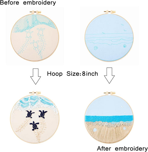 Embroidery Kit for Beginner Adults, Stamped Cross Stitch kits for Adults Beginners, Ocean Hand Embroidery Starter Needlepoint Kit, 2 Set Embroider...