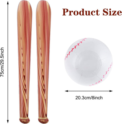3 Pcs Baseball Beach Ball Baseball Bat Inflates, Including Beach Ball Baseball and 2 Pcs 30 Inch Inflatable Baseball Bat, Baseball Party Favors fo...