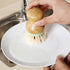 4 Pieces Bamboo Dish Scrub Brush with Holders Wooden Bamboo Round Scrubbers Stiff Bristles Pot Brushes for Wash Dishes, Pots, Pans, Kitchen Iron P...