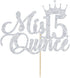 Mis Quince 15 Cake Topper, Cheers to 15 Years, 15th Birthday Cake Decor, Happy 15th Birthday Decorations Silver Glitter...