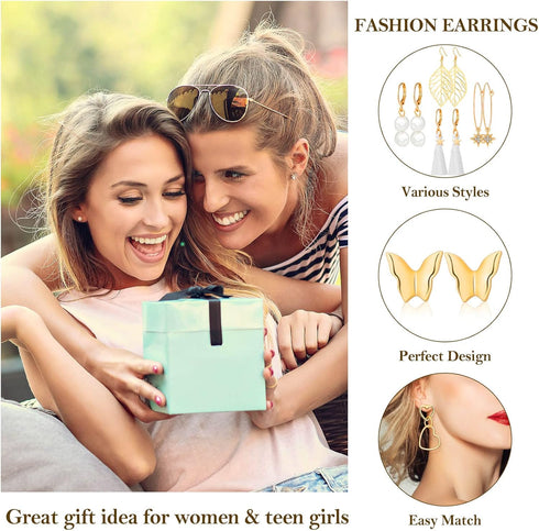 Thrilez 60 Pairs of Earrings for Women, Hypoallergenic Earring Set for Teen Girls Include Chunky Hoops, Huggie Earrings, Dangle Earrings, Pearl Ea...