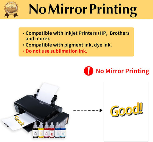 TransOurDream Tru-Heat Transfer Paper for Inkjet Printer (10 Sheets, 8.5x11") Printable Heat Transfer Vinyl for T Shirts Iron on Transfers for Dar...
