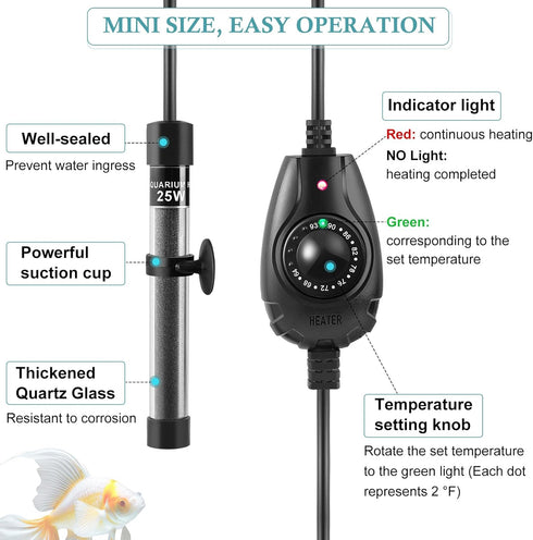 HITOP 35W Super Mini Aquarium Heater: Adjustable Heater for Small Fish Tank 4-10Gallons, with External Controller, Betta Heater for Fish Bowls(35W...