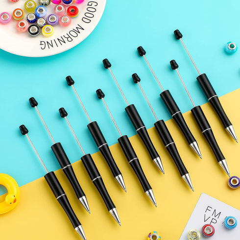 Crtiin 50 Pieces Plastic Beadable Pen Bulk Bead Ballpoint Pen Shaft Black Ink Beaded Pens with 50 Refills for DIY Making Gift Kids Students Office...