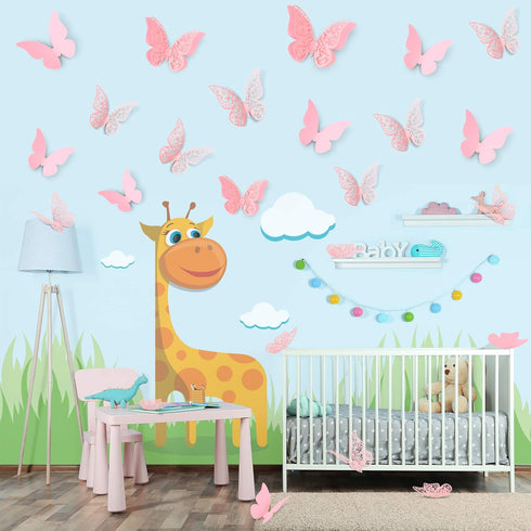 Outus 120 Pieces Pink 3D Layered Butterfly Wall Decor Removable Butterfly Stickers Hollow Mural Decals for Birthday Cake Decorations Crafts Bouque...