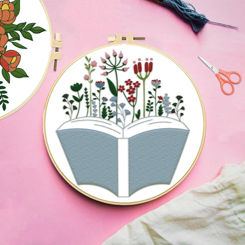 FREEBLOSS 4 Pack Embroidery Starter Kit, Books Embroidery Set for Beginners Flower Embroidery Kit Full Range of Cross Stitch Supplies includes Emb...