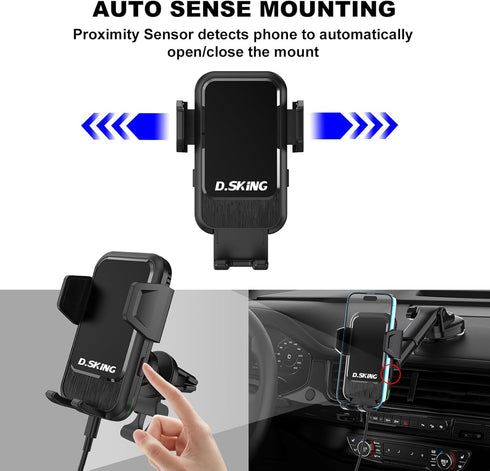 Auto Climping Wireless Car Charger Vent Mount, 15W Fast Charging Air Vent Car Phone Holder for iPhone 11/12/13/14/15 Mini/Pro 12/11/XS/XR/X/8,Sams...