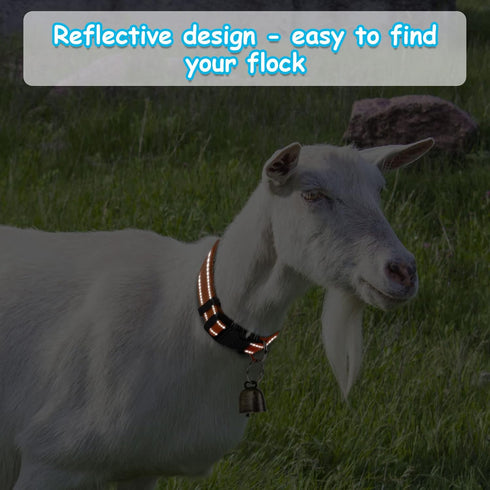5 Pack Reflective Goat Collars with Bells, Cow Horse Sheep Grazing Copper Bells and Adjustable Nylon Collar Set Pet Anti-Lost Loud Bronze Bell for...