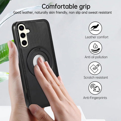 Phone Case for Samsung Galaxy S24 Plus S24+ 5G with Tempered Glass Screen Protector Magnetic Magsafe Rugged Stand Ring Holder Faux Leather Protect...