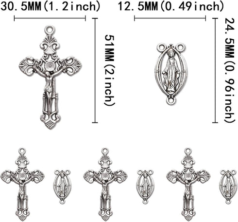 20Pcs Rosary Kits Cross and Center Medal Charms Tibetan Silver Alloy Catholic Jesus Maria Oval Links Pendant for Diy Jewelry Making Supplies...