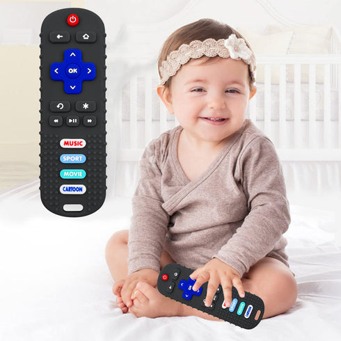 2-Pack Baby Remote Control Teether Toy for Babies 6-36 Months Silicone Baby Teething Toys Boys Girls Baby Teething Toys (Black + Gray)...
