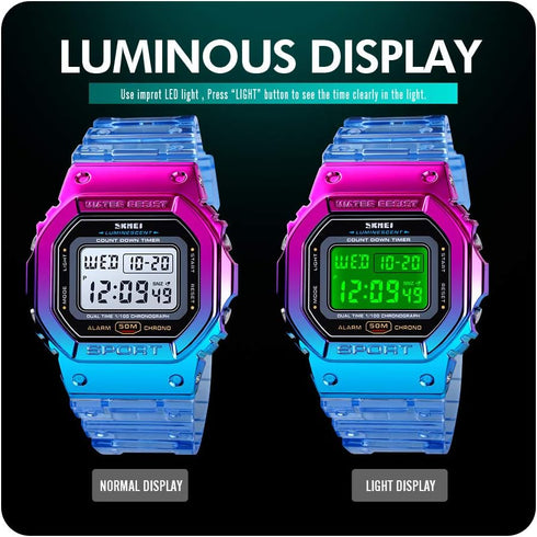 Gosasa Womens Watch Gradient Color Silicone Plating Digital Electronic Waterproof Sports Wristwatches Casual Watch Student Watches...
