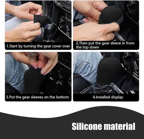 Pack-2 Car Shift Knob Protective Cover, Silicone Tightly Wrapped Anti-Slip and Dust-Proof Decoration, Side Opening Design Gear Lever Cover, Univer...