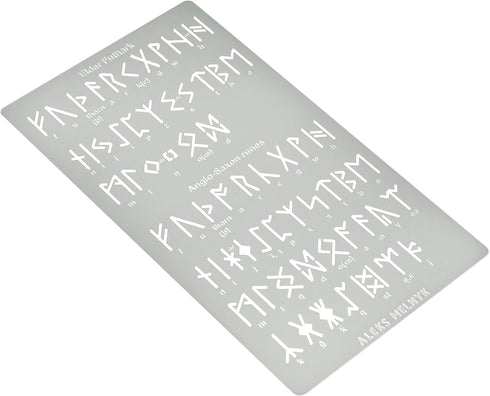 Aleks Melnyk No.409 Metal Stencil, Elder Futhark and Anglo-Saxon Runes 0.5in, Ancient Alphabet, Sigil Magic Alphabet Stencil 1 PC, Template Wood B...