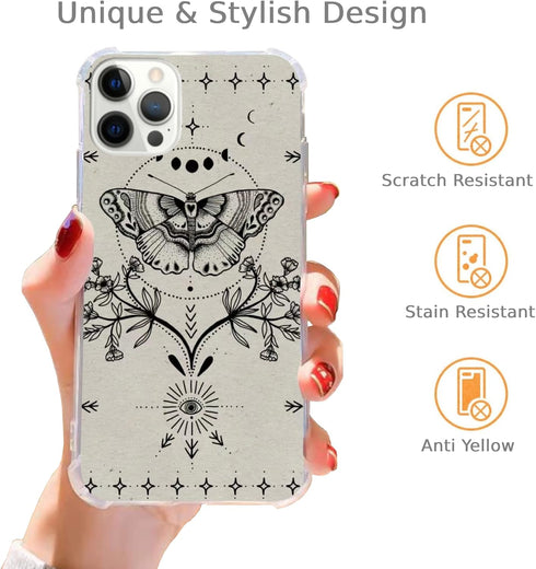 Magical Moth Plant Case Compatible with iPhone 12 Pro Max, Witchy Moon Stars Mystic Eyes Case for iPhone 12 Pro Max for Teen Men Women, Trendy Coo...