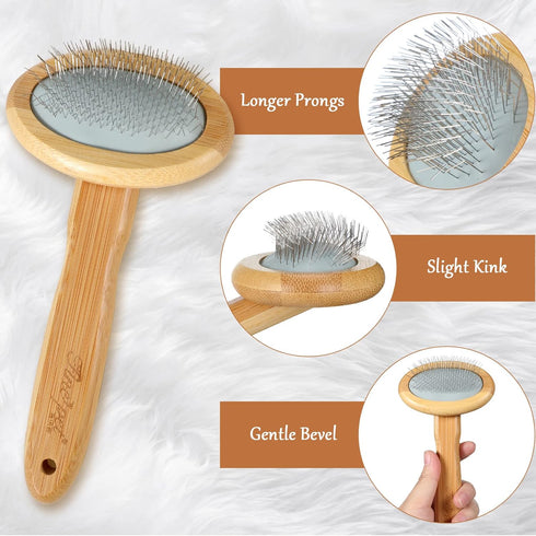 Sheepskin Wool Brush Stainless Steel Pins Bamboo Slicker Carding Rug Comb Macrame Brush Fur Brushes Wool Carding Brushes with Long Prongs for Unma...