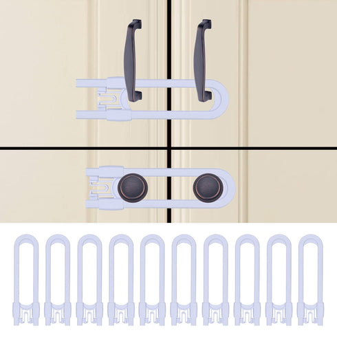 Sliding Cabinet Child Safety Locks - OKEFAN Baby Proofing Cabinet Lock Cupboard Latches for Kids on Closet Door Knobs Handles Pulls No Drill (10, ...