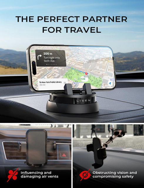 LISEN Car Phone Holder Mount Dashboard,360° Rotatable Dashboard Cell Phone Holder,Multifunctional Phone Mount for Car,Car Phone Mount iPhone Compa...