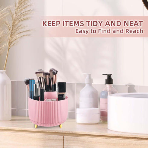 360°Rotating Makeup Organizer, 5 Slot Makeup Brush Holder, Spinning Cosmetic Organizer for Vanity, Bedroom(Pink)...