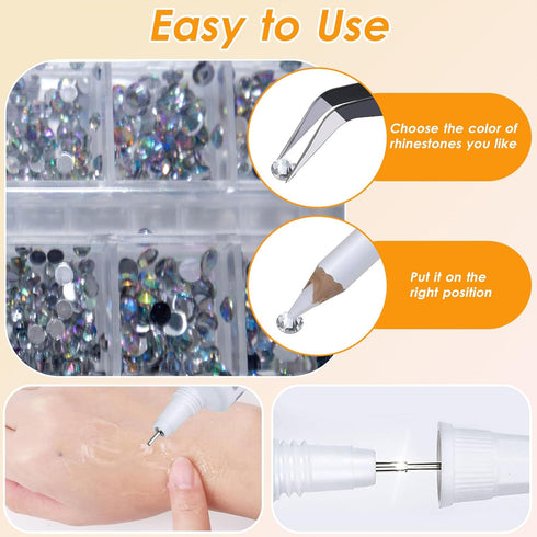 b7000 Glue Clear with silver Rhinestones for Crafting,3600Pcs Rhinestones with 3Pcs Adhesive Glue Rhinestone Picker Tool?bedazzler kit with Rhines...